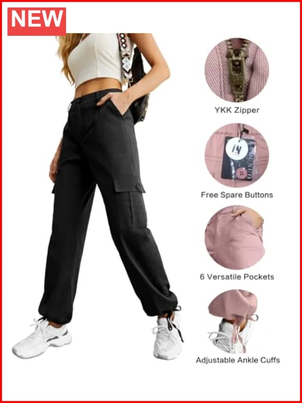 High Waisted Cargo Pants Y2K Streetwear 6 Pockets Drawstring Ankle Cuffs